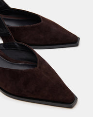 SHAY Brown Suede Pointed-Toe Slingback Ballet Women's Flat