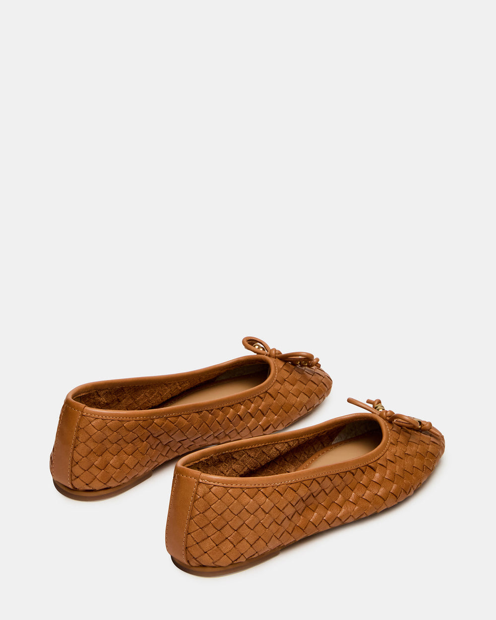 DIVY Cognac Leather Woven Bow Ballet Round-Toe Women's Flat