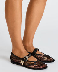 LUCIA Black Mesh Mary Jane Ballet Women's Flat