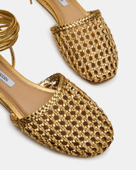 FLUTTER Gold Woven Mule Leg-Ties Strappy Women's Flat