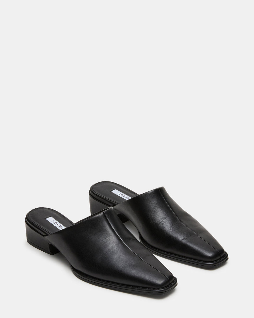 DESSA Black Leather Square-Toe Mule Women's Flat