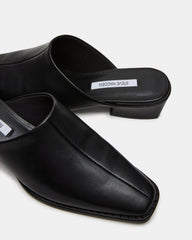 DESSA Black Leather Square-Toe Mule Women's Flat
