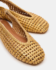 RUMI Gold Leather Woven Slingback Round-Toe Women's Flat