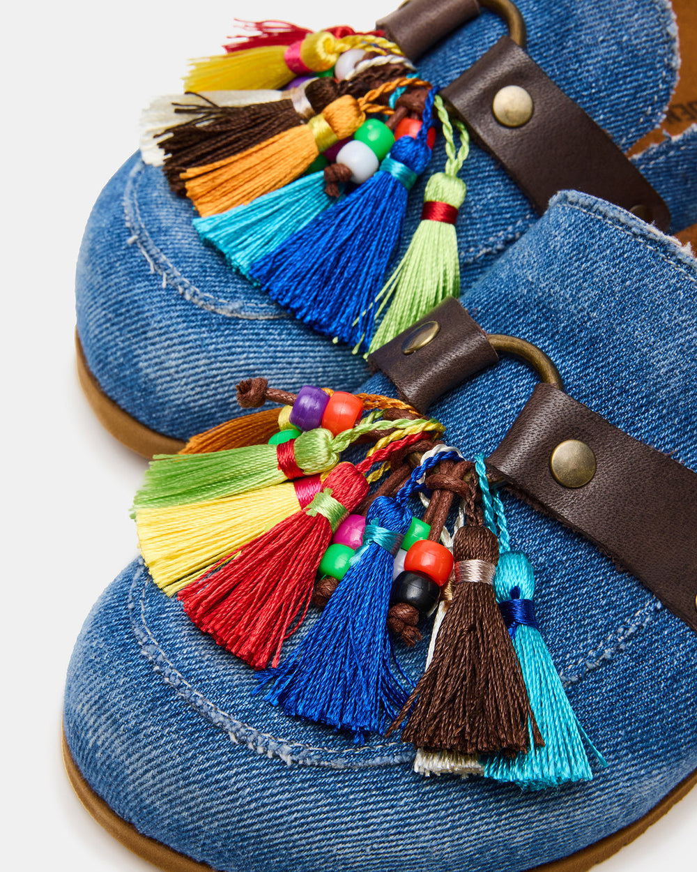 BERNIE Denim Mule Slip-On Footbed Round-Toe Women's Flat