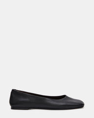 NURTURE Black Leather Square-Toe Ballet Women's Flat