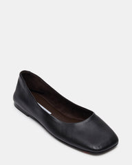 NURTURE Black Leather Square-Toe Ballet Women's Flat