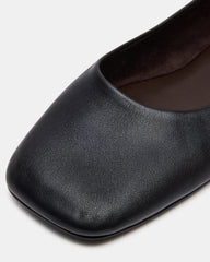 NURTURE Black Leather Square-Toe Ballet Women's Flat
