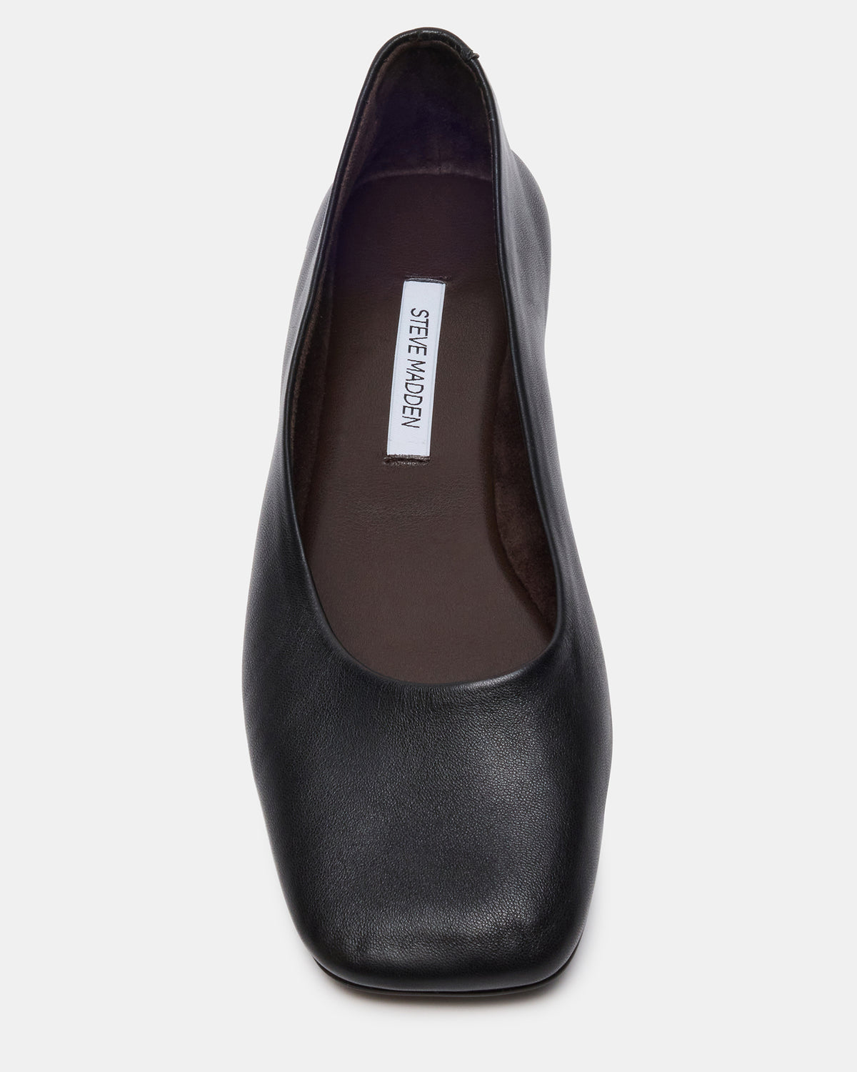 NURTURE Black Leather Square-Toe Ballet Women's Flat