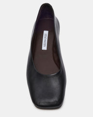 NURTURE Black Leather Square-Toe Ballet Women's Flat
