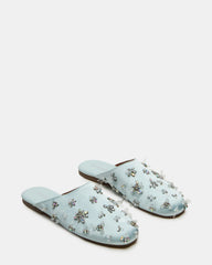 PEARSON Blue Satin Rhinstones Rounded-Toe Slip-On Women's Flat