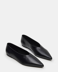 FLOYD Black Leather Pointed-Toe Ballet Women's Flat