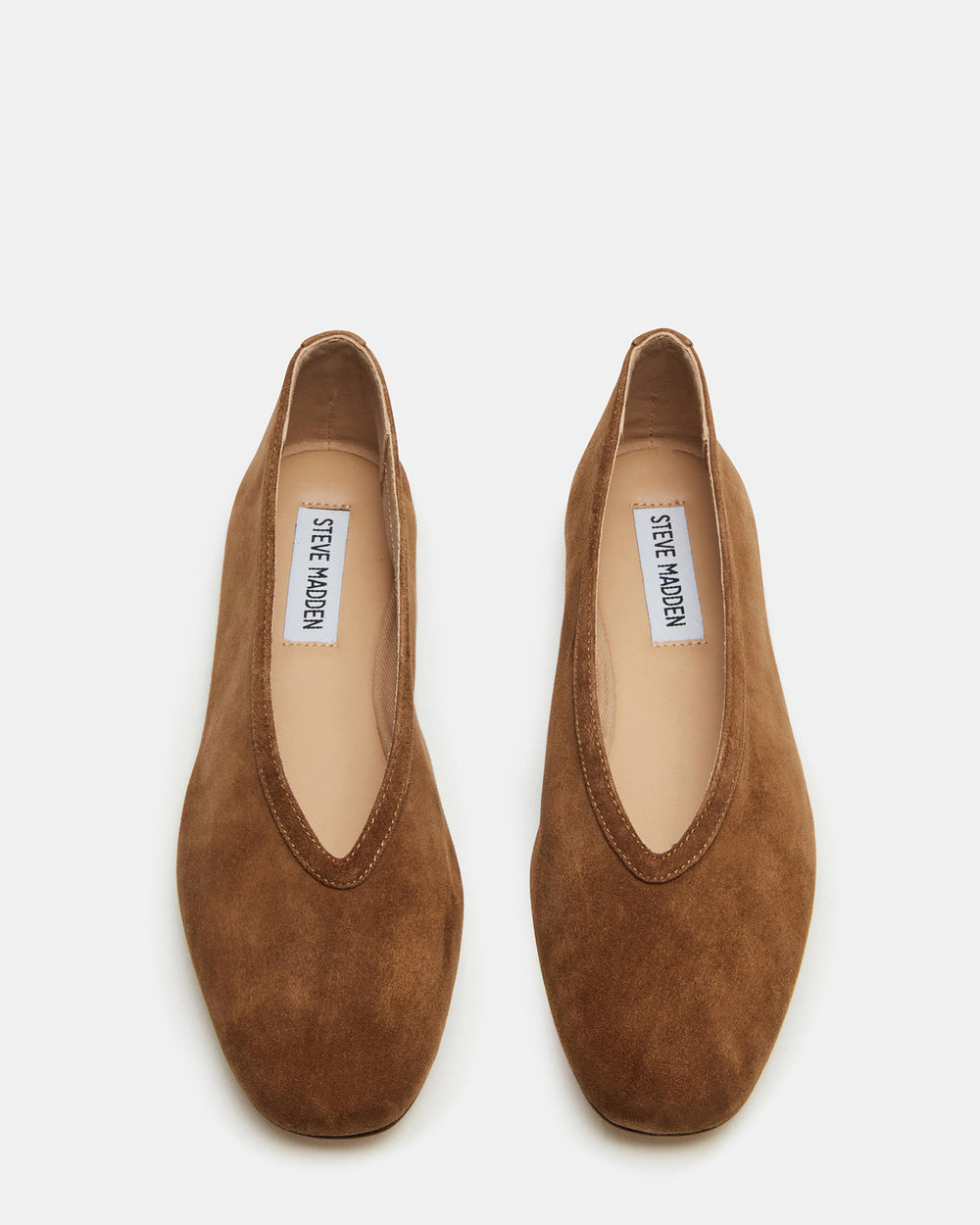 LENI Chestnut Suede Square-Toe Ballet Women's Flat