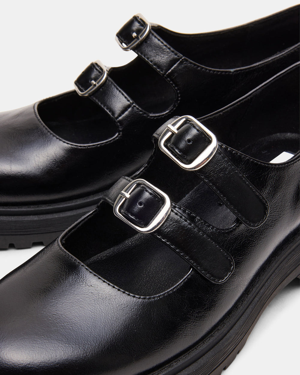 ALBA Black Leather Platform Lug Mary Jane Women's Loafer