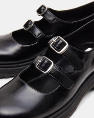 ALBA Black Leather Platform Lug Mary Jane Women's Loafer