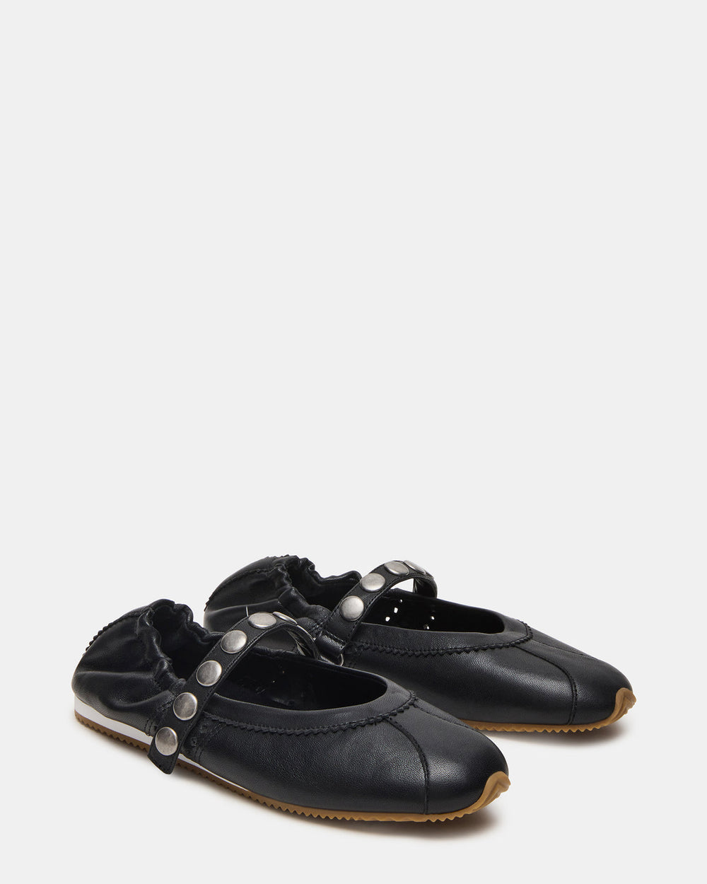 ANAYA Black Leather Studs Mary Jane Ballet Women's Flat