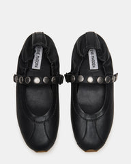 ANAYA Black Leather Studs Mary Jane Ballet Women's Flat