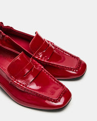 ESTEE Red Crinkle Patent Square-Toe Heeled Women's Loafer