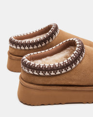 SELENA Chestnut Suede Women's Natural Slip-On Mule Flat