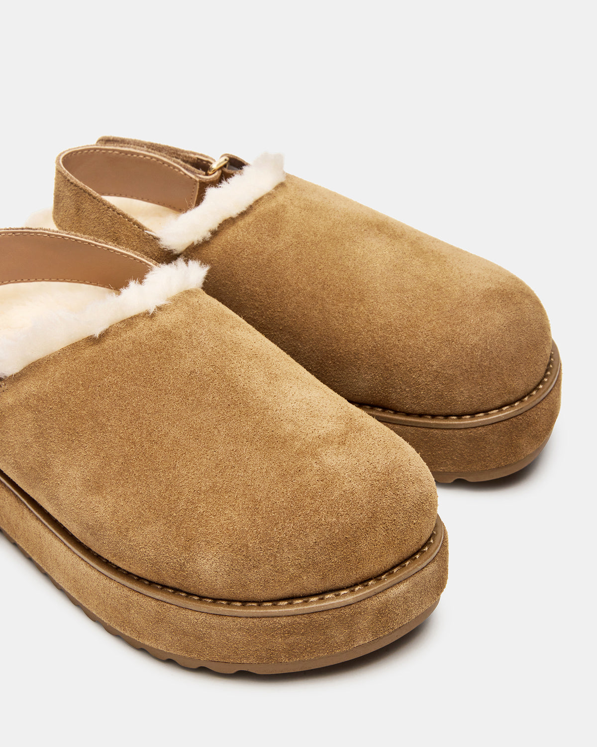 MELLOW Faux Fur Cognac Suede Women's Slingback Platform Clog