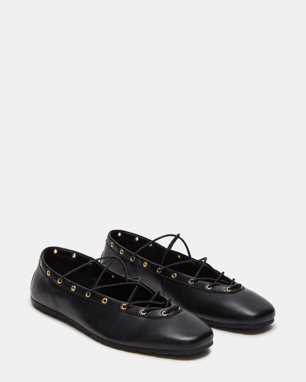 POINTE Black Leather Women's Ballet Square-Toe Flat