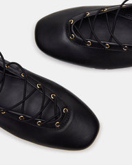 POINTE Black Leather Women's Ballet Square-Toe Flat