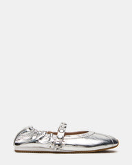 ANAYA Silver Leather Studs Mary Jane Ballet Women's Flat