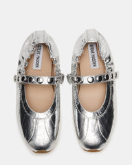 ANAYA Silver Leather Studs Mary Jane Ballet Women's Flat