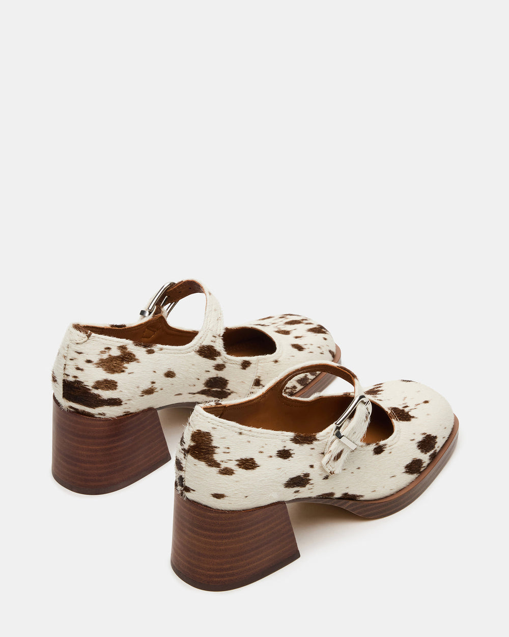 LISBON Brown Cow Print Square-Toe Mary Jane Women's Loafer