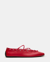 POINTE Red Leather Women's Ballet Square-Toe Flat