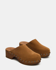DANVER Chestnut Suede Studded Slip-On Mule Clog Women's Flat