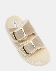 SNUGGLE Sand Suede Faux Fur Slide | Women's Flats