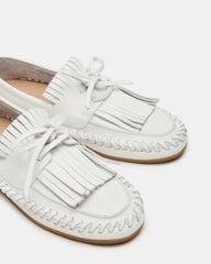 SAMUAL White Leather Fringe Boat Women's Loafer