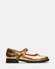 DELANCY Gold Leather Women's Mary Jane Flats