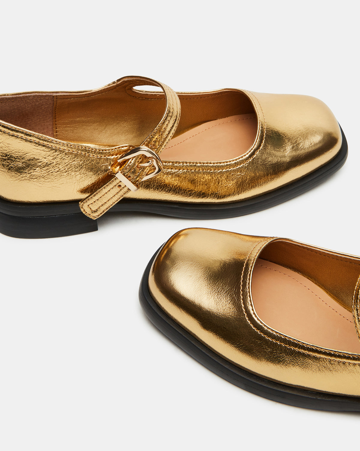 DELANCY Gold Leather Women's Mary Jane Flats
