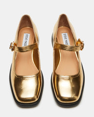 DELANCY Gold Leather Women's Mary Jane Flats