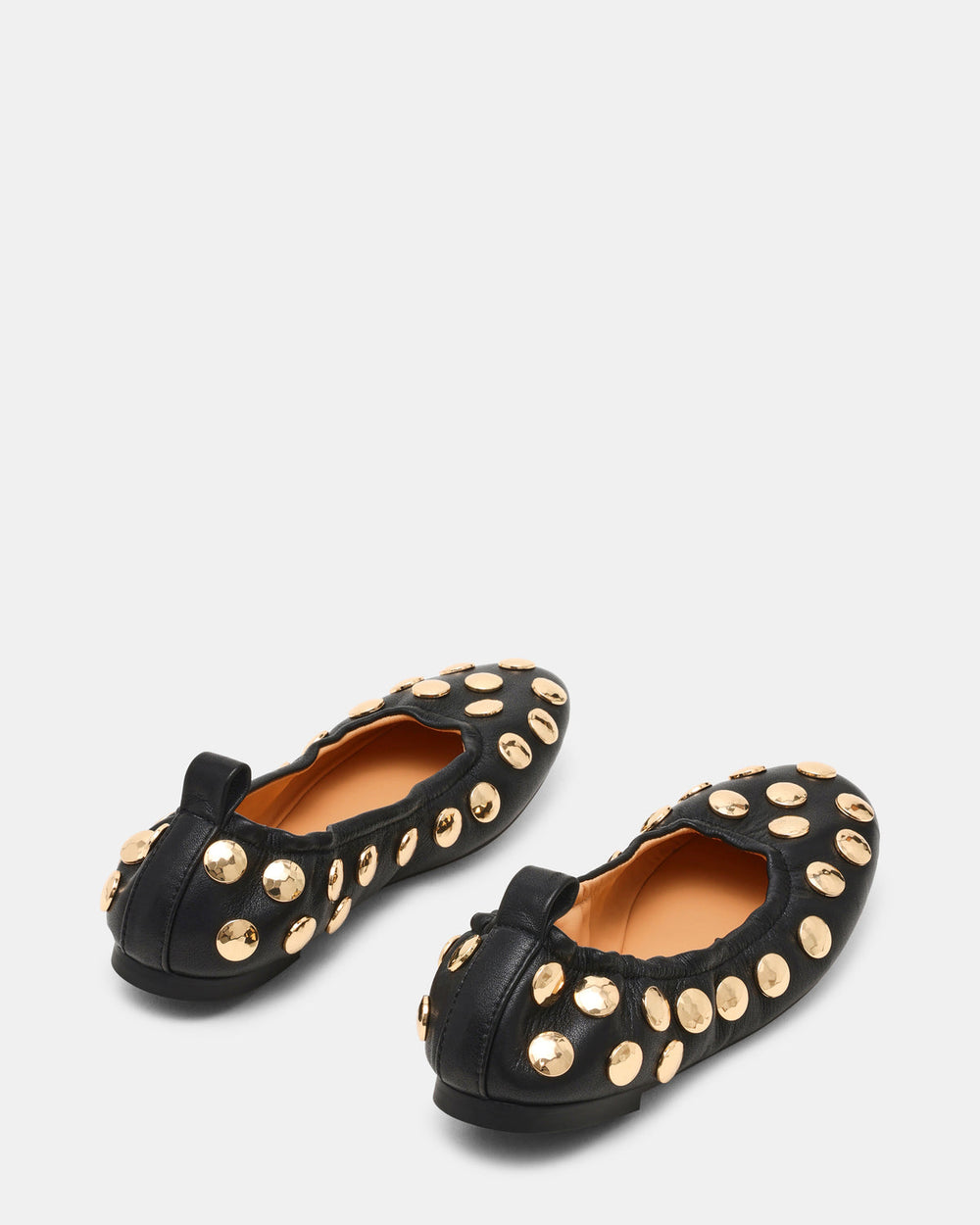 LANTA Black Leather Studded Gold-Detail Round-Toe Women's Flat