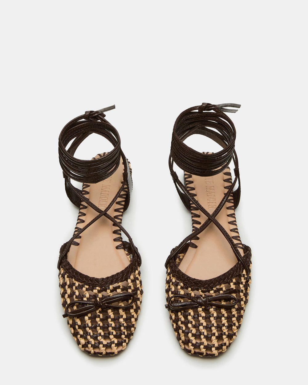 GOSSAMER Brown Leather Women's Woven Lace-Up Ballet Flat