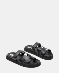 MAYVEN Black Leather Flatform Slide Women's Sandal