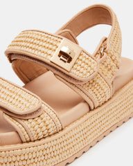 BIGMONA Natural Raffia Leather Women's Platform Sandal