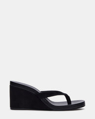 PLAYING Black Suede Thong Wedge Women's Sandal