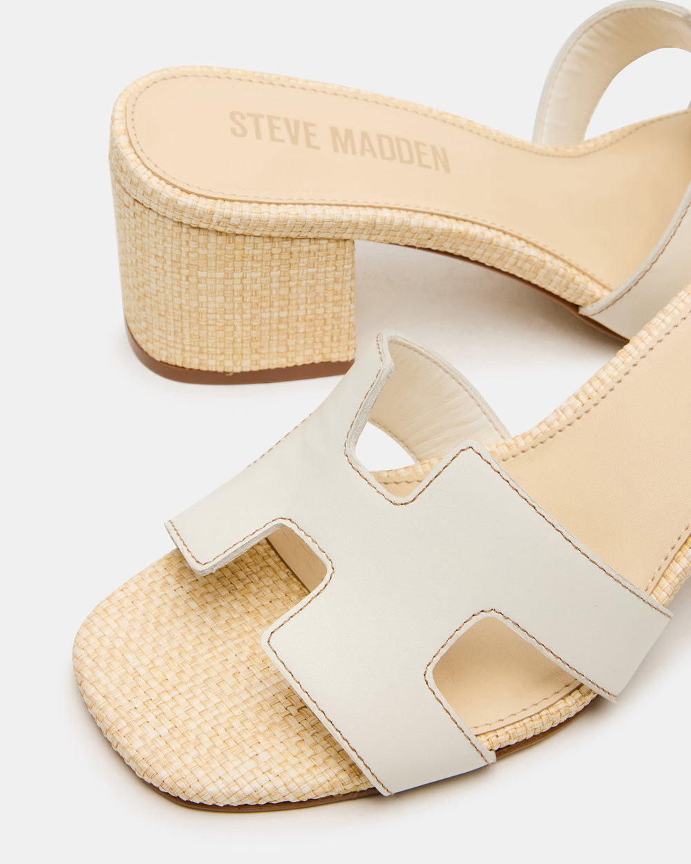 HANA BONE LEATHER Square-Toe Mule Block Heel Women's Sandal