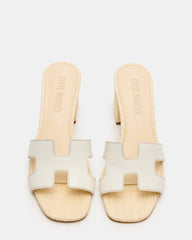 HANA BONE LEATHER Square-Toe Mule Block Heel Women's Sandal