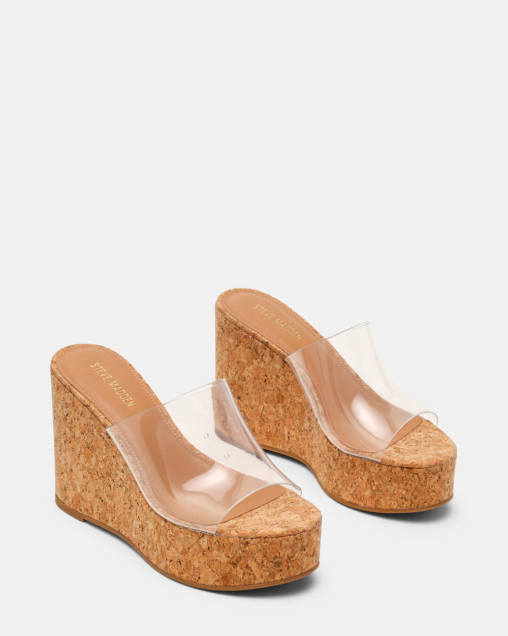 CASSI Cork Clear Platform Raffia Wedge Women's Sandal