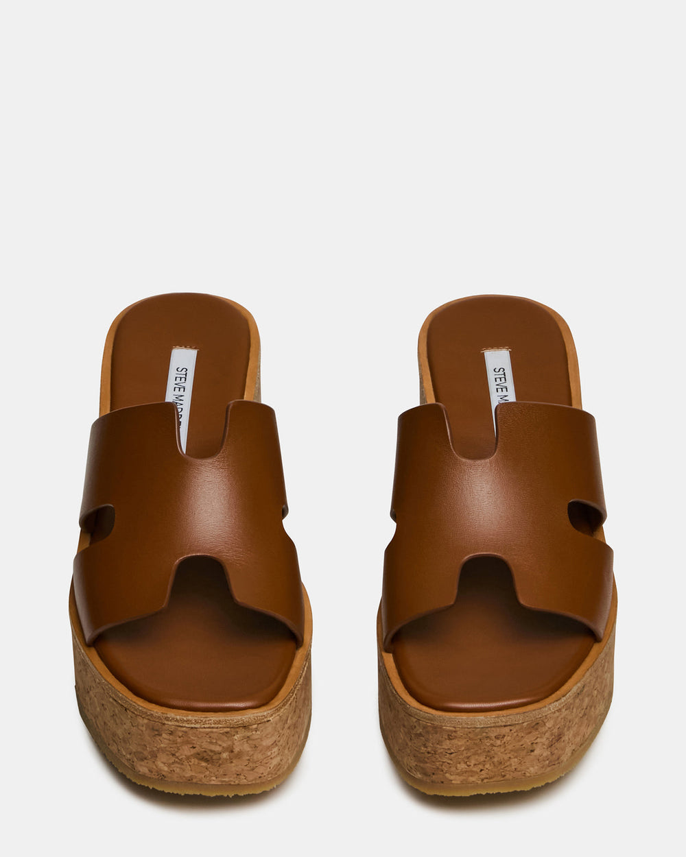HARMONY Cognac Leather Wedge Mule Cork Platform Women's Sandal