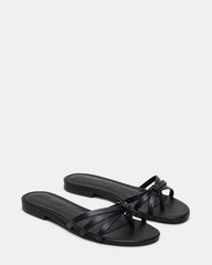 CALISSI Black Leather Strappy Slide Women's Sandal
