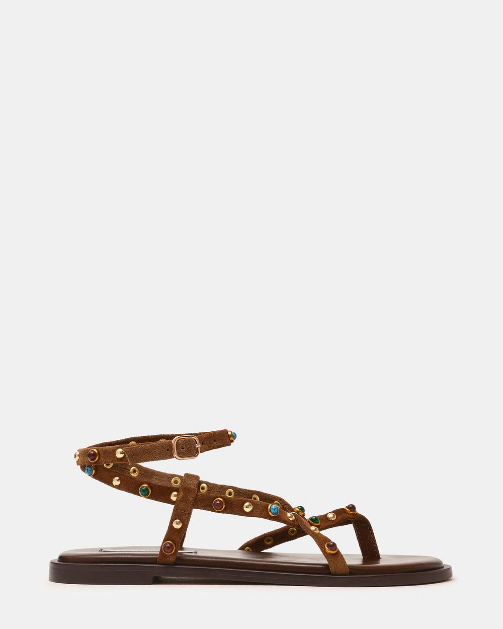 MATHIS Tan Suede Studded Embellished Strappy Thong Women's Sandal