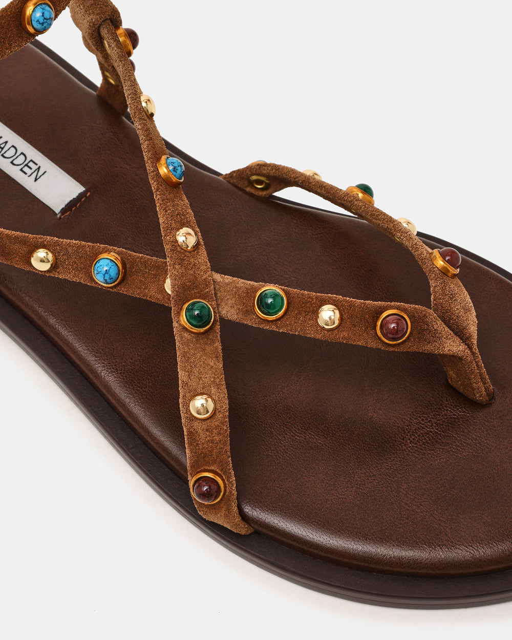 MATHIS Tan Suede Studded Embellished Strappy Thong Women's Sandal