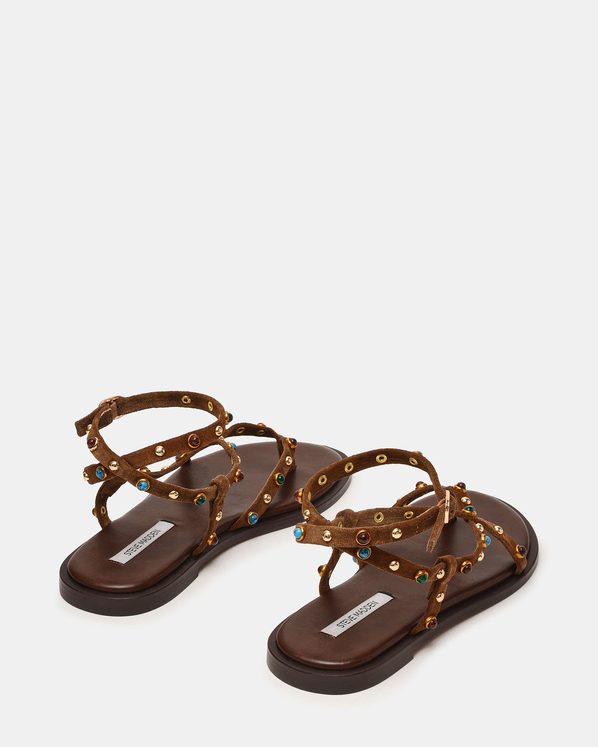 MATHIS Tan Suede Studded Embellished Strappy Thong Women's Sandal