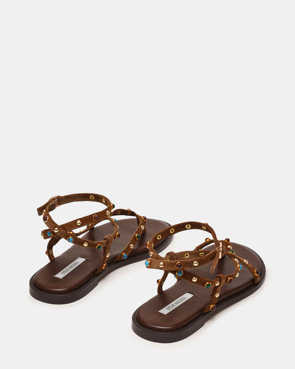 MATHIS Tan Suede Studded Embellished Strappy Thong Women's Sandal