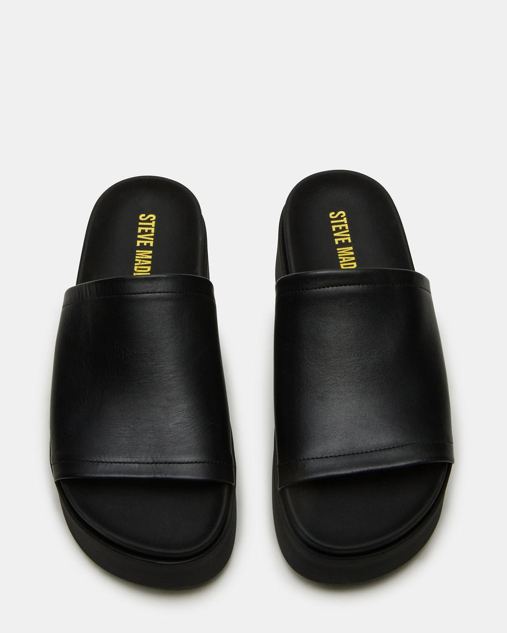 ARWEN Black Leather Women's Platform Footbed Slide Chunky Sandal